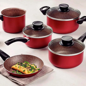 Juego de Ollas y Sartenes Modernas de Cerámica con Revestimiento de Mármol, Tapas de Vidrio, Asas de Baquelita, Antiadherentes, de Aluminio, Aptas para Inducción y Lavavajillas - Product Image 5