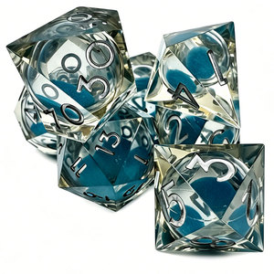Transparent Shell Blue Liquid Core Sharp Edge RPG <b>Dice</b> Silver Inlaid Numbers Custom Logo Factory Direct Bulk Supply - Product Image 4