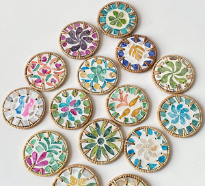 Wholesale Rattan Coasters with Shell Inlay, <b>Round</b> & Square Handwoven Drink Coasters for Cafe & Restaurant - Product Image 3