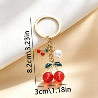 Sleutelhanger van metaal met fris, minimalistisch kersenhartontwerp, schattig fruitachtig kersenbedeltje, tas-hanger voor meisjes