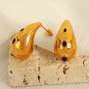 ต่างหูรูปหยดน้ำสีทอง โลหะผสมสังกะสี สีขาวและสีดำอีพ็อกซี่สตั๊ดสำหรับผู้หญิงแฟชั่นเครื่องประดับ EH382 - Product Image 3