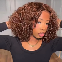 Perruques sans colle en cheveux humains, densité 180%, brun chocolat, style bob afro bouclé audacieux, pré-épilées, prêtes à porter