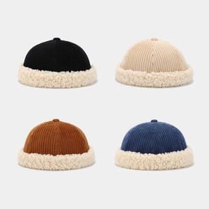 2024 nuovo arrivo all'ingrosso berretti invernali di velluto a coste con <span class=keywords><strong>Turnup</strong></span> di pelliccia 5 colori disponibili - Product Image 1
