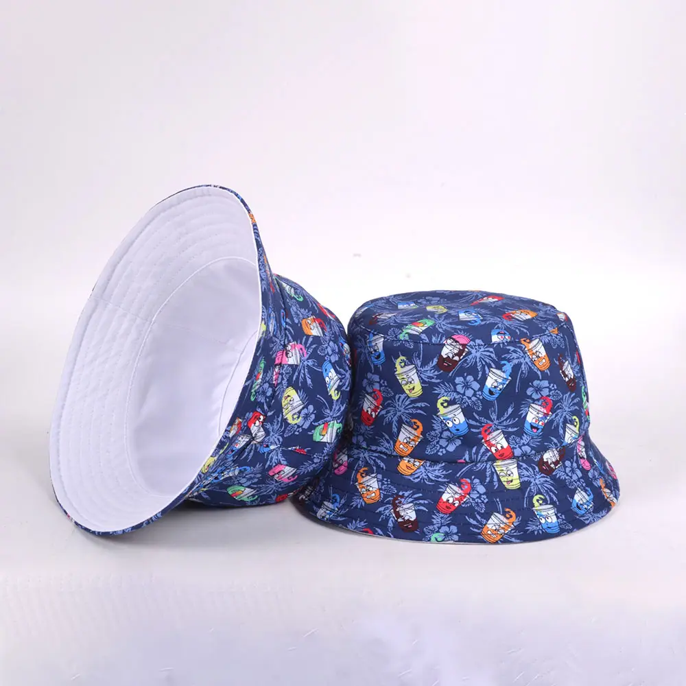 Chapeau seau en coton pêcheur Logo personnalisé réversible de créateur de mode imprimé et brodé sur toute la surface
