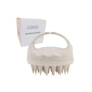 Biodegradable Silicone Hair Scalp Massager Scrubber Wheat Straw Customized Professional Shampoo Hair Brush