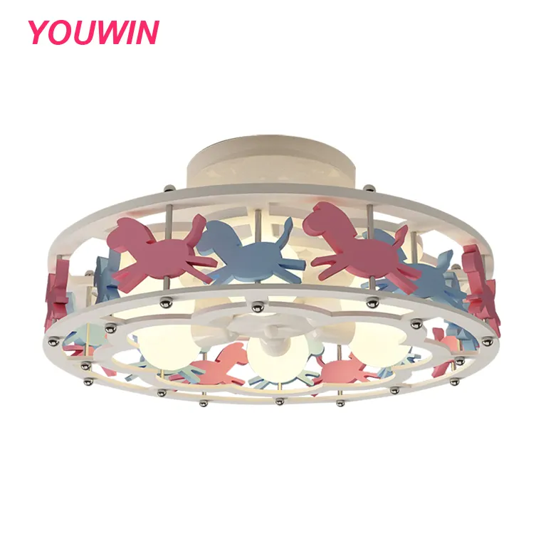 YOUWIN Cartoon Creative Resin Pony Princess Bedroom Children's Room Lamps American Colored Rotate Horse Kids Pendant Light