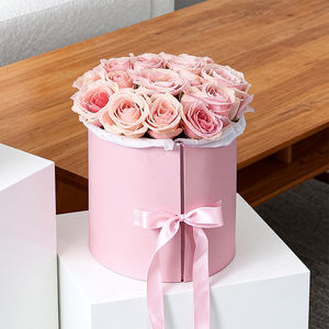 Boîtes cadeaux rigides en carton personnalisées, rondes, roses, avec couvercle et base, pour la fête des mères, pour fleurs - Product Image 2
