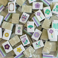 Hqyc – Nouvel ensemble de tuiles de mahjong américaines de style chinois en acrylique coloré UV gravé au laser, couleur crème opalescente Danse du Lion