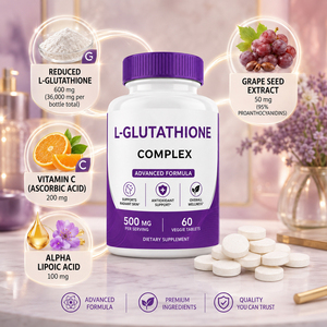 Tabletas de L-Glutatión Beauty Support para la Salud del Cabello, Uñas y Piel - Suplemento Dietético Vegano para Blanquear la Piel, 60 Tabletas/Botella - Product Image 3