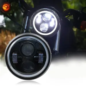 5 3/4 5.75 inch LED Headlight with Amber Halo DRL LED Projector Sealed Beam Headlight for Motorcycle