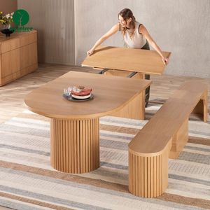Set di <span class=keywords><strong>Tavolo</strong></span> da Pranzo Estensibile e Sedie in Stile Moderno Semplice con Gambe in <span class=keywords><strong>Legno</strong></span>, Spazio di Stoccaggio, Telescopico, Pratico e Conveniente per Hotel - Product Image 1