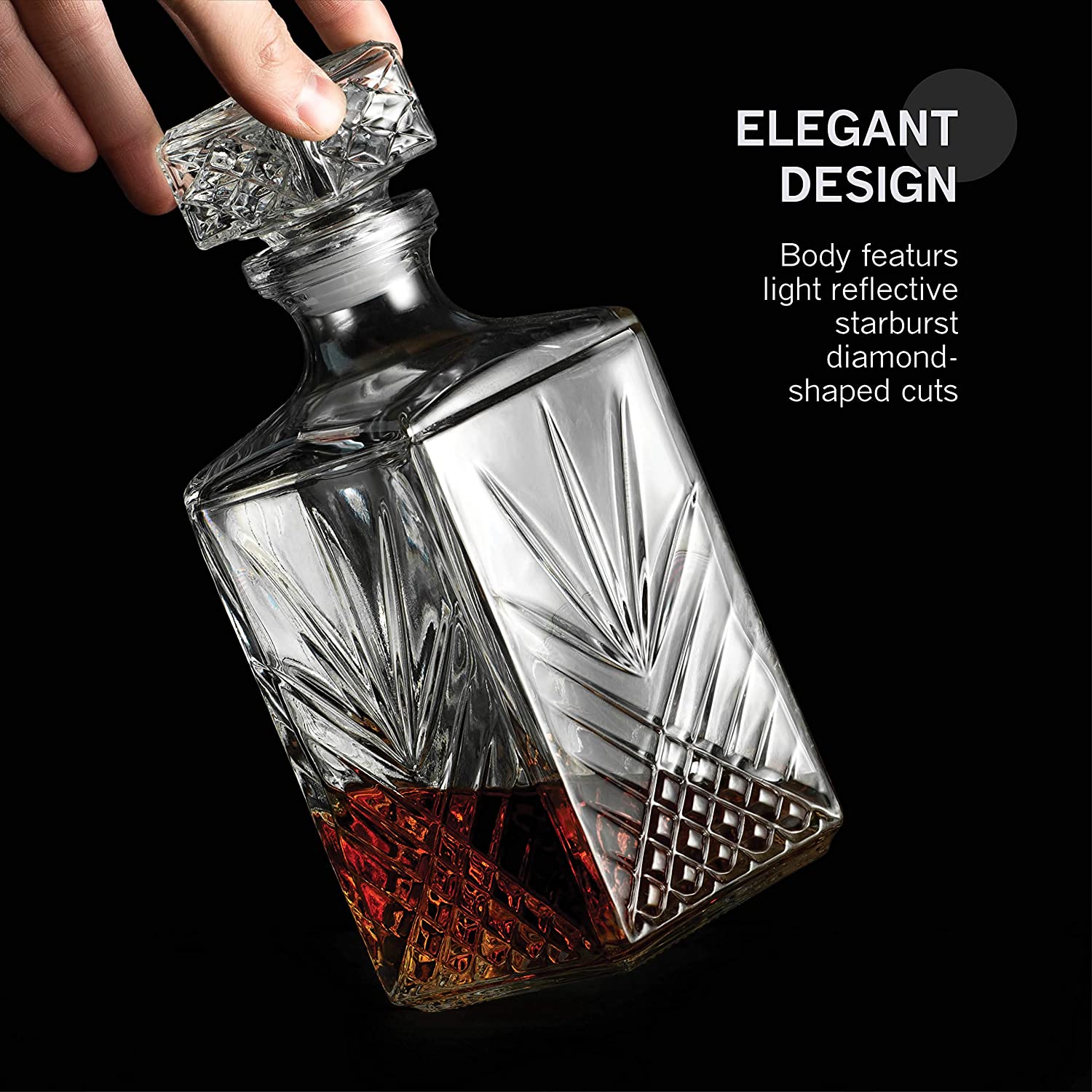 7-Piece Crafted Glass Decanter & Whisky Glasses Set Elegant Whiskey Decanter with Ornate Stopper