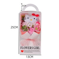 Kawaii Seifenblumenstrauß Hello Kitty Plüschpuppe Künstliche Rosen Blumen-Geschenk für Mädchen Kinder Geburtstag