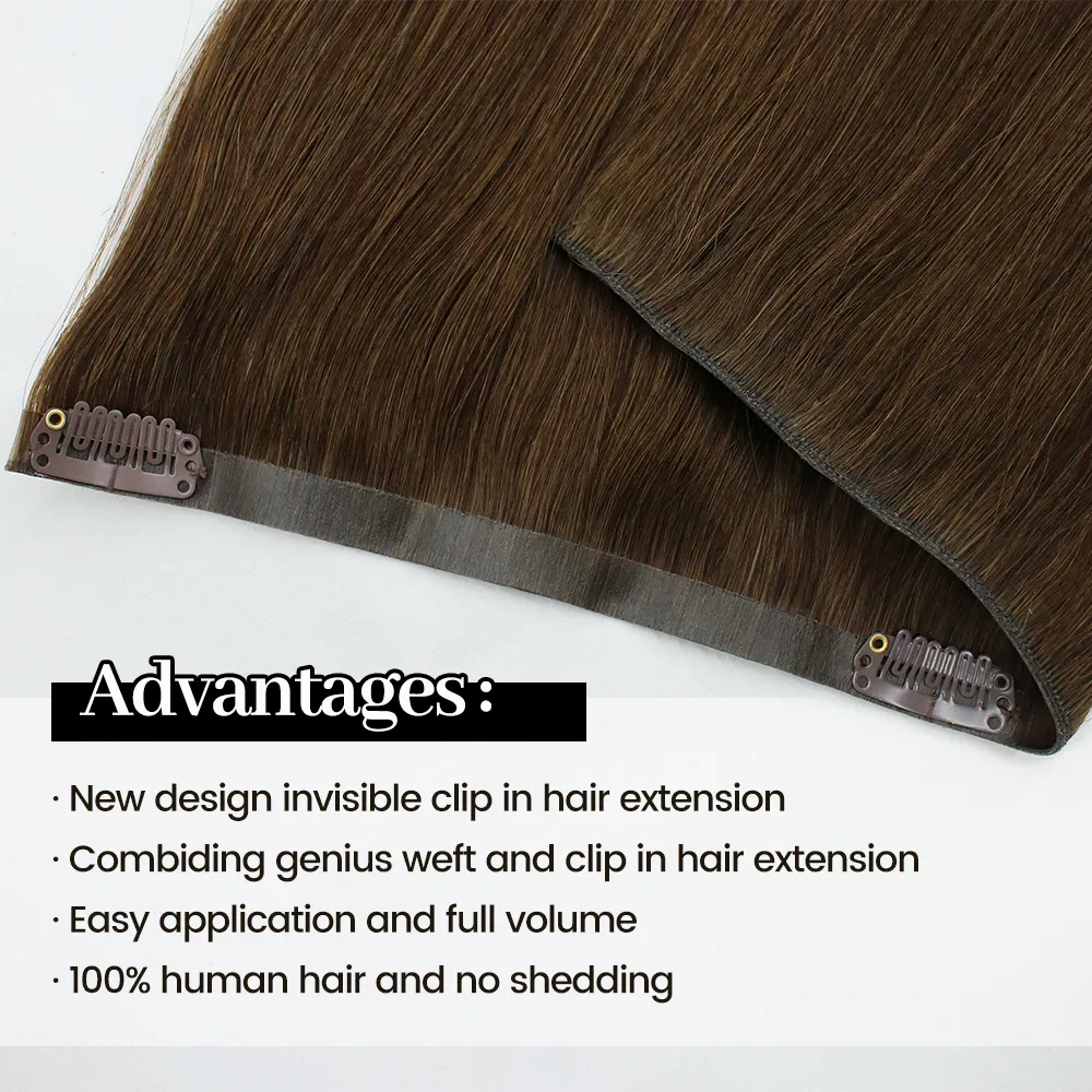 New Arrival Double Drawn Unprocessed 100% Indian Human Invisible Genius Weft Clip In Hair Extensions