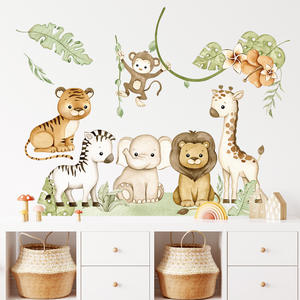Stickers muraux <span class=keywords><strong>animaux</strong></span> de la forêt dessin animé mignon pour chambres d'enfants garçons chambre de bébé décoration Jungle éléphant girafe Lion singe papier peint - Product Image 2