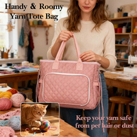 Sac de voyage en toile pour tricot avec rangement pour fil et fermeture éclair, sac de rangement portable grande capacité pour crochet, plusieurs poches
