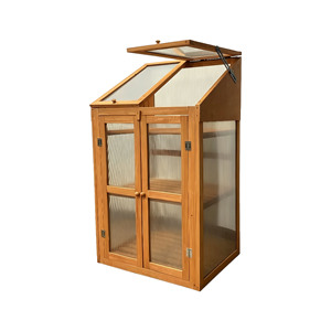 3 Tiers <strong>Mini</strong> Polycarbonate Panels Grow House Hardwood Cold Frame Double Door Mni <strong>Wooden</strong> <strong>Greenhouse</strong> with 3 Slated Shelves - Product Image 1