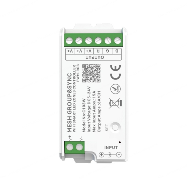 Zone PWM LED Light Strip Controller with MESH Remote & TUYA WIFI 30M Range 360W Max Load 6A 5-Channel Music Sync CE Certified