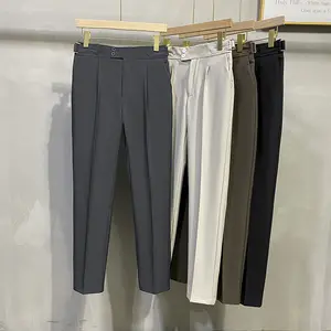 Pantalones de vestir para hombre, pantalones casuales sueltos de pierna recta sin planchar, pantalones de traje de negocios de alto sentido