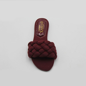 女性用夏靴プレーンウィーブフットウェアスライドラウンドヘッドフラットスリッパ女性用直接ブティック女性用サンダル - Product Image 4