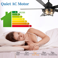 Ventilateur de plafond décoratif moderne noir de 52 pouces avec commande murale silencieuse, 5 pales, moteur AC, économie d'énergie, pour usage commercial et domestique