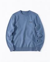 Pull en laine blanche pour homme, anti-rétrécissement, respirant, avec logo frontal, col rond, manches longues, bas côtelé, pour l'hiver