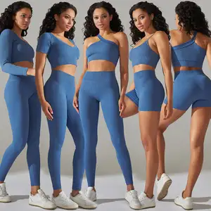 Custom Logo 6 PCS Suit Gym Fitness Sets For Adults Women Sportswear Workout Clothing Athletics Women's Ribbed Yoga Set Seamless