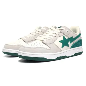 Sapatilha com couro envernizado Material Lace Up Walking Sneaker Guangzhou Shoes Mercado Off White Color com sapatos verdes