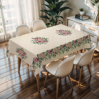 Nappe carrée beige anti-rayures à motif floral, résistante aux taches, en PVC, pour dîner familial et anniversaire