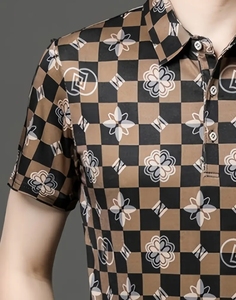 Polo de manga corta con cuello de golf para hombre, tejido de punto, patrón 3D - Product Image 3