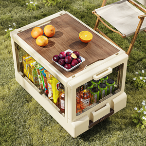 Trong Suốt Có Thể Gập Lại 3 Trong 1 Ngoài Trời Hộp Lưu Trữ Với Bánh Xe Và Bảng Top Cho Cắm Trại Dã Ngoại Bãi Biển Du Lịch Đảng Tổ Chức Giỏ Hàng - Product Image 2