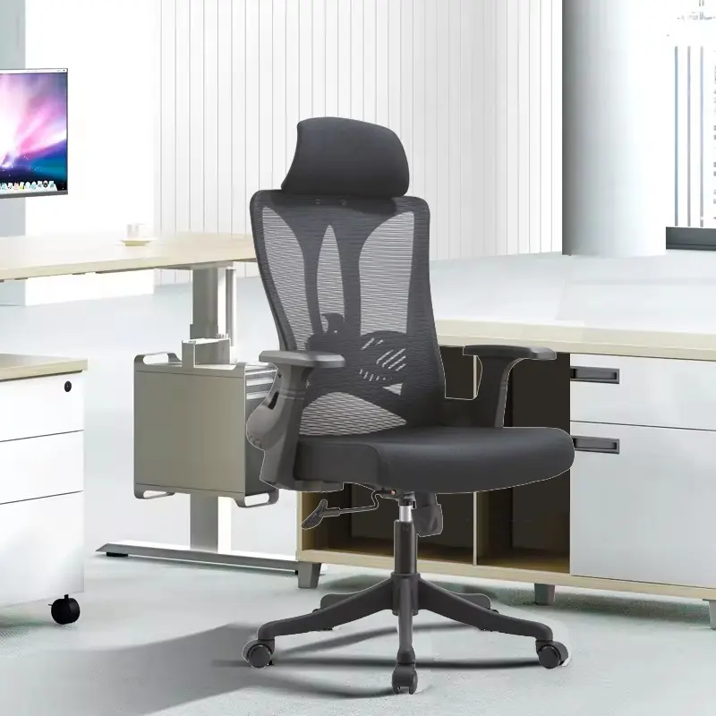 Kursi kantor Modern ergonomis, perabot kursi komputer jala putar kantor dengan dukungan Lumbar