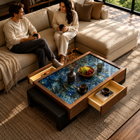 Table basse de salon moderne haut de gamme avec plateau en pierre de cristal colorée et structure en MDF pour villa et hôtel