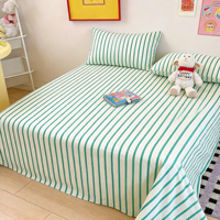 Parure de draps Queen 100% Coton Percale Certifiée OEKO-TEX Écologique Infroissable Fraîche et Confortable Rayée Assortie avec Drap-housse