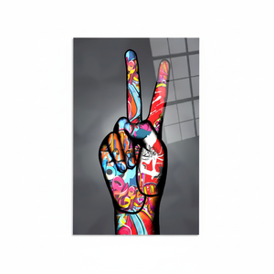 Impression sur toile d'art graffiti audacieux avec motif main de la paix - Décoration de style urbain, ART SUR VERRE TÉRMÉRÉ - Product Image 2