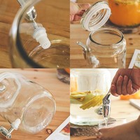 Dispenser minuman kaca 2L 5 liter, dengan keran jus dispenser dengan sekrup, botol kaca kedap udara dengan tutup tertutup kaleng kosong dengan mixer