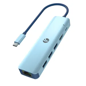 רכזת VCOM 6 יציאות C תחנת עגינה רב יציאות עם 4k HDMI USB3.0 5Gbps Rj45 Usb-c PD מתאם טעינה למחשב נייד רכזות USB
