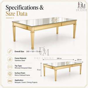 Mesa Rectangular Premium de Acero Inoxidable con Espejo en la Parte Superior, Diseño de Cuatro Patas para Banquetes de Boda, Eventos de Hotel, Suministro al por Mayor - Product Image 2