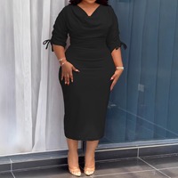 T26514 Nouvelle Arrivée Robe fendue unie à cordon de serrage pour femme grande taille Automne/Hiver 2026