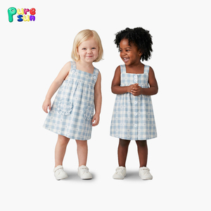 Gaun Musim Panas Anak Perempuan Model Baru Puresun ODM Kasual Bermotif, Bahan Katun Bernapas, Tanpa Lengan, Kancing, Panjang Selutut, Grosir - Product Image 1