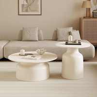 Table basse en bois massif minimaliste moderne, table ronde de couleur crème avec plateau en bois pour salon