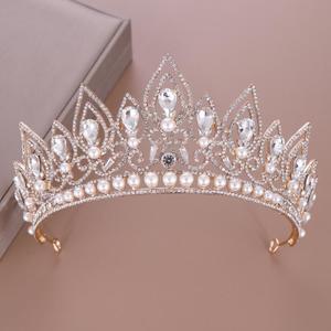 Corona plateada dorada <span class=keywords><strong>de</strong></span> cristal brillante 2020, <span class=keywords><strong>accesorios</strong></span> <span class=keywords><strong>para</strong></span> <span class=keywords><strong>el</strong></span> <span class=keywords><strong>pelo</strong></span> <span class=keywords><strong>de</strong></span> boda, compromiso, desfile <span class=keywords><strong>de</strong></span> princesa perla <span class=keywords><strong>de</strong></span> lujo <span class=keywords><strong>para</strong></span> joyería nupcial - Product Image 1