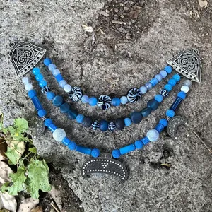 Collier ethnique classique bleu à 3 rangs avec perles de culture slavie, pendentif en bronze, bijoux tribaux, bijoux ethniques, unique - Product Image 3