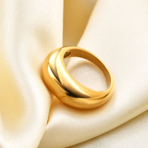 European American Style 8Mm Oval Smooth 18K Gold Stainless Steel <b>Ring</b> For Women Gift Jewelry - Product Image 1