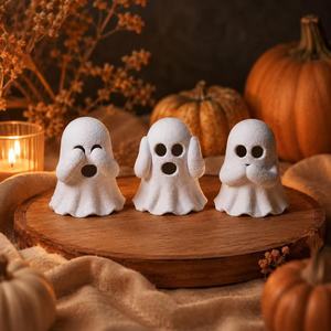 Nouvel Arrivage Halloween Ne pas voir le mal, ne pas entendre le mal, ne pas parler du mal Statue de fantôme en PLA imprimée en 3D style américain Mini Mignonne - Product Image 1