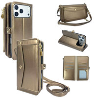 Étui portefeuille pour iPhone 18 17 16 en cuir PU avec fermeture éclair, porte-cartes, coque de téléphone avec sangle bandoulière et béquille, étui de protection