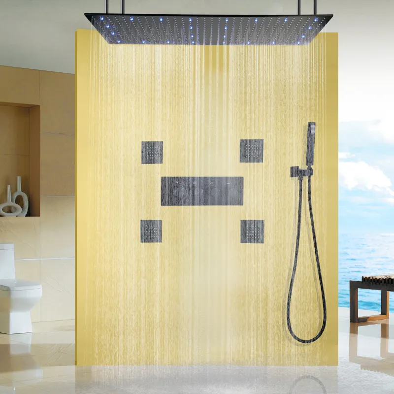 Ensemble de mélangeurs thermostatiques de douche, ensemble noir mat de 100x50 CM avec 3 couleurs à température changeante, système de Massage pour salle de bains, Spa
