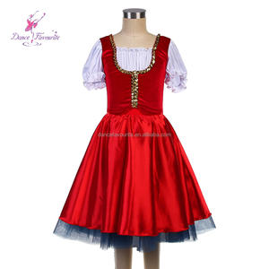 19216 Corsé de terciopelo rojo con falda de satén con capas de tul negro para danza rusa - Product Image 1