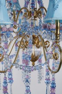 Exquisite Brass Crystal Shaded Chandelier French Luxury Blue Fabric <strong>Shade</strong> <strong>Beaded</strong> Hanging <strong>Light</strong> for Hotel Lobby - Product Image 3