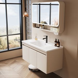 Meuble de salle de bain simple en acier inoxydable, nouvelle combinaison de tiroirs, lavabo intégré en porcelaine - Product Image 1